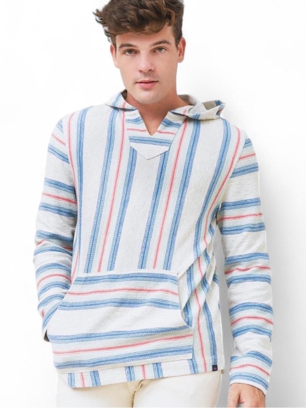 Faherty Men’s Biarritz Stripe Cotton Blend Baja Hoodie Size Small